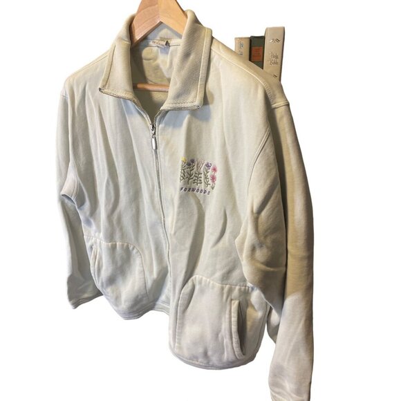 Foxwoods Light Green Floral Embroidered Full Zip Pullover Top SZ Large - Picture 3 of 6